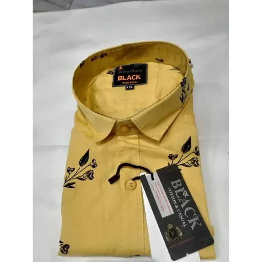 Yellow Cotton Printed Casual Shirts For Men