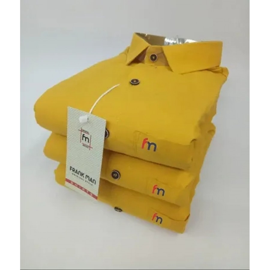 Yellow Cotton Solid Casual Shirts For Men