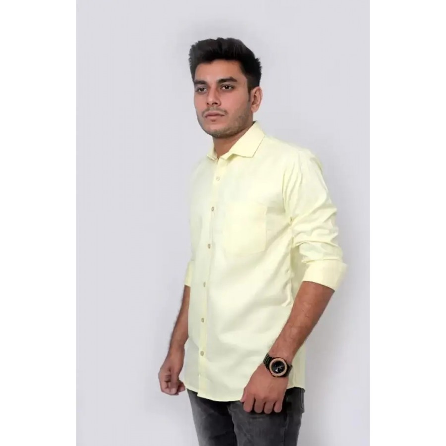 Yellow Cotton Solid Casual Shirts For Men