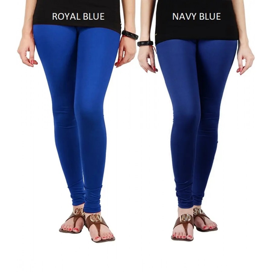 Stylish Cotton Lycra Blend Solid Leggings For Women (Royal Blue, Navy Blue)