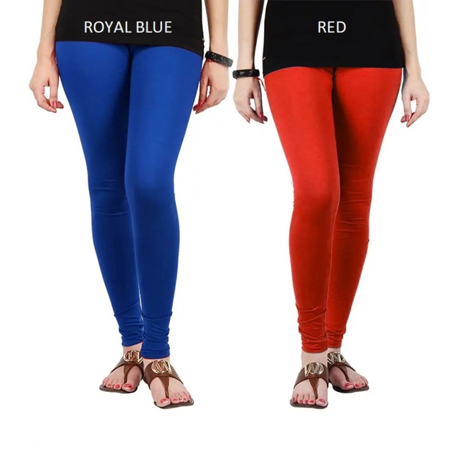 Stylish Cotton Lycra Blend Solid Leggings For Women (Royal Blue, Red)