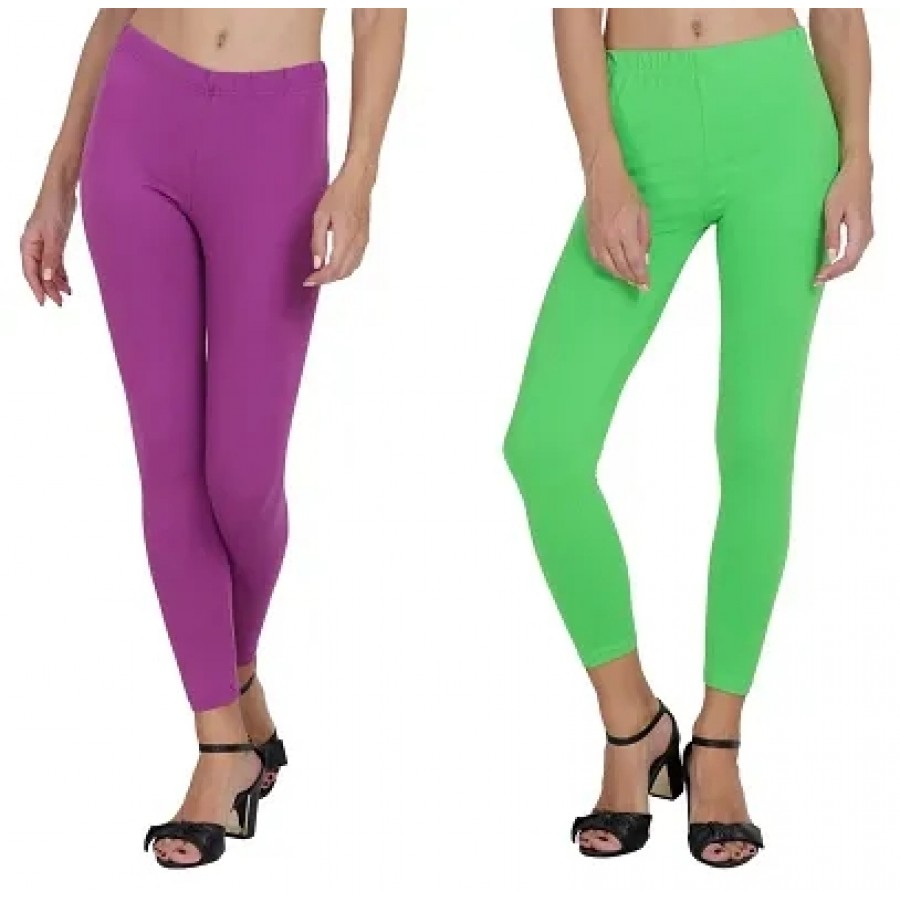 Stylish Cotton Lycra Multicoloured Ankle Leggings Combo ( Pack Of 2 )