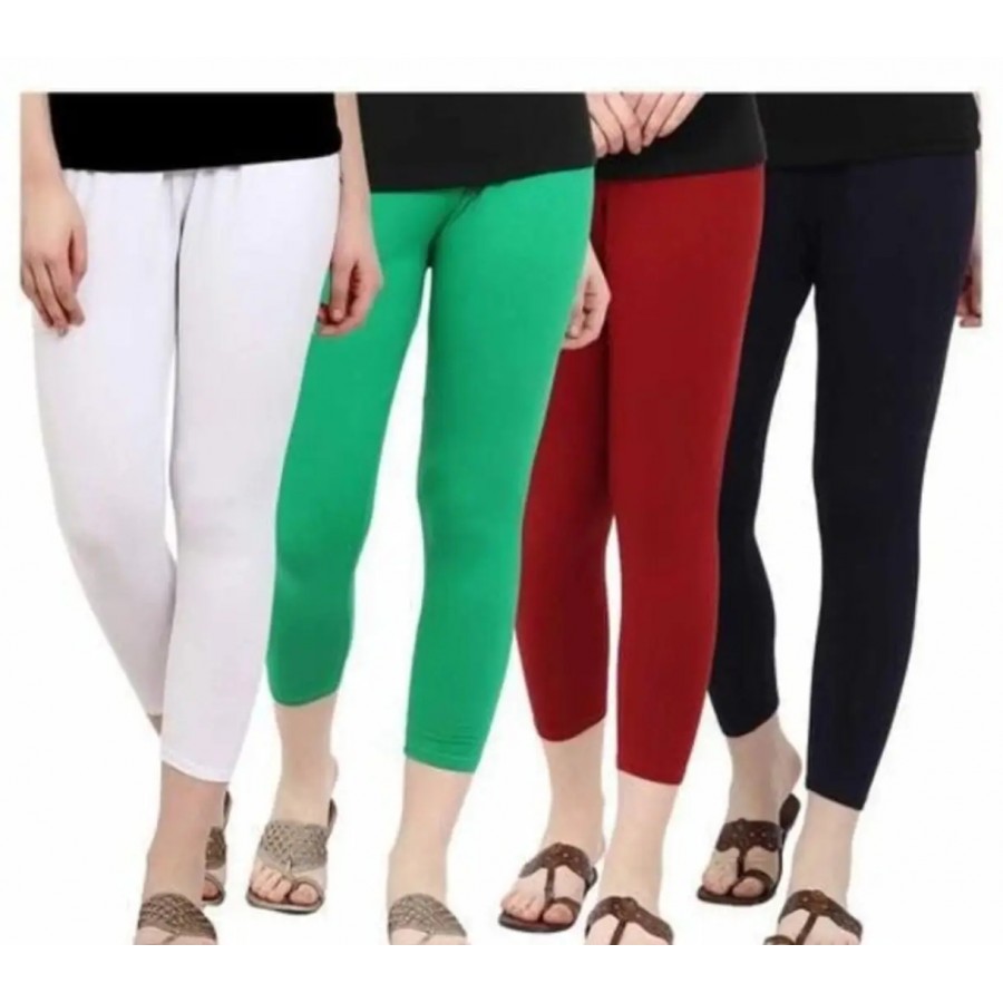 Stylish Cotton Solid Leggings For Women And Girls- Pack Of 4