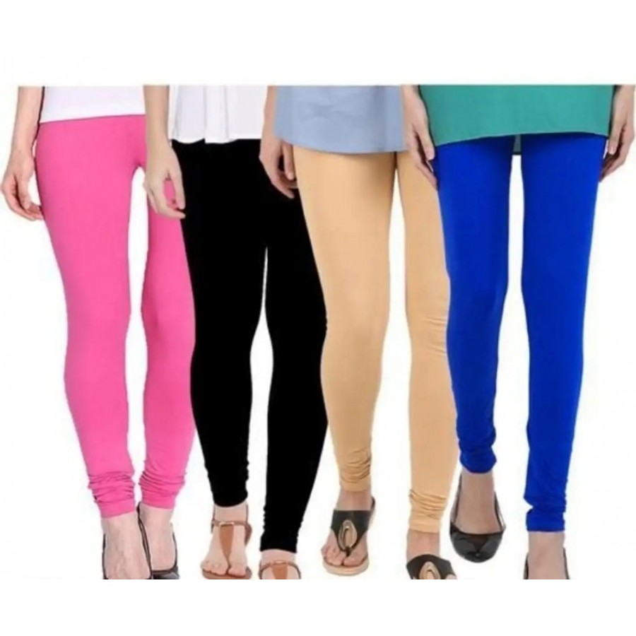 Stylish Cotton Solid Leggings For Women And Girls- Pack Of 4