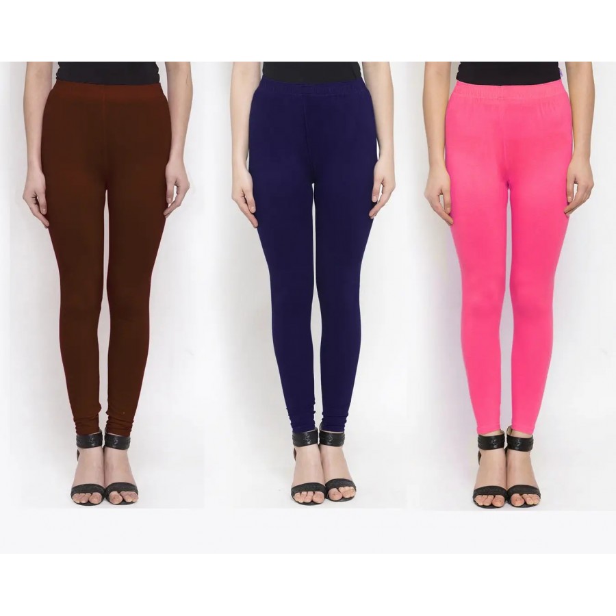 Stylish Cotton Solid Leggings For Women ( Pack Of 3 )