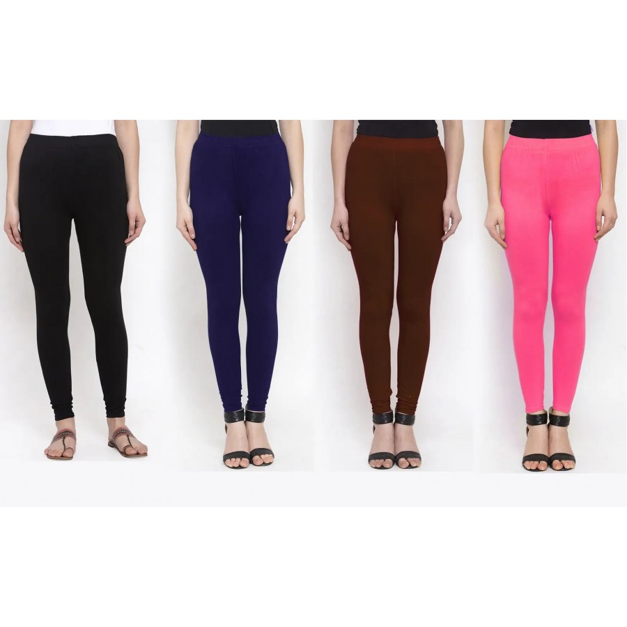 Stylish Cotton Solid Leggings For Women ( Pack Of 4 )