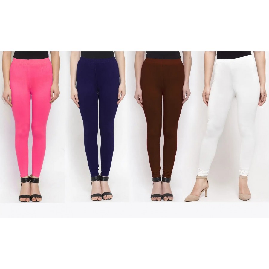 Stylish Cotton Solid Leggings For Women ( Pack Of 4 )