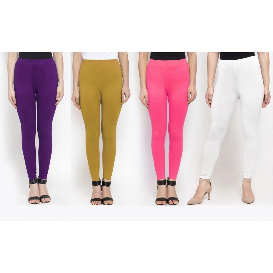 Stylish Cotton Solid Leggings For Women ( Pack Of 4 )