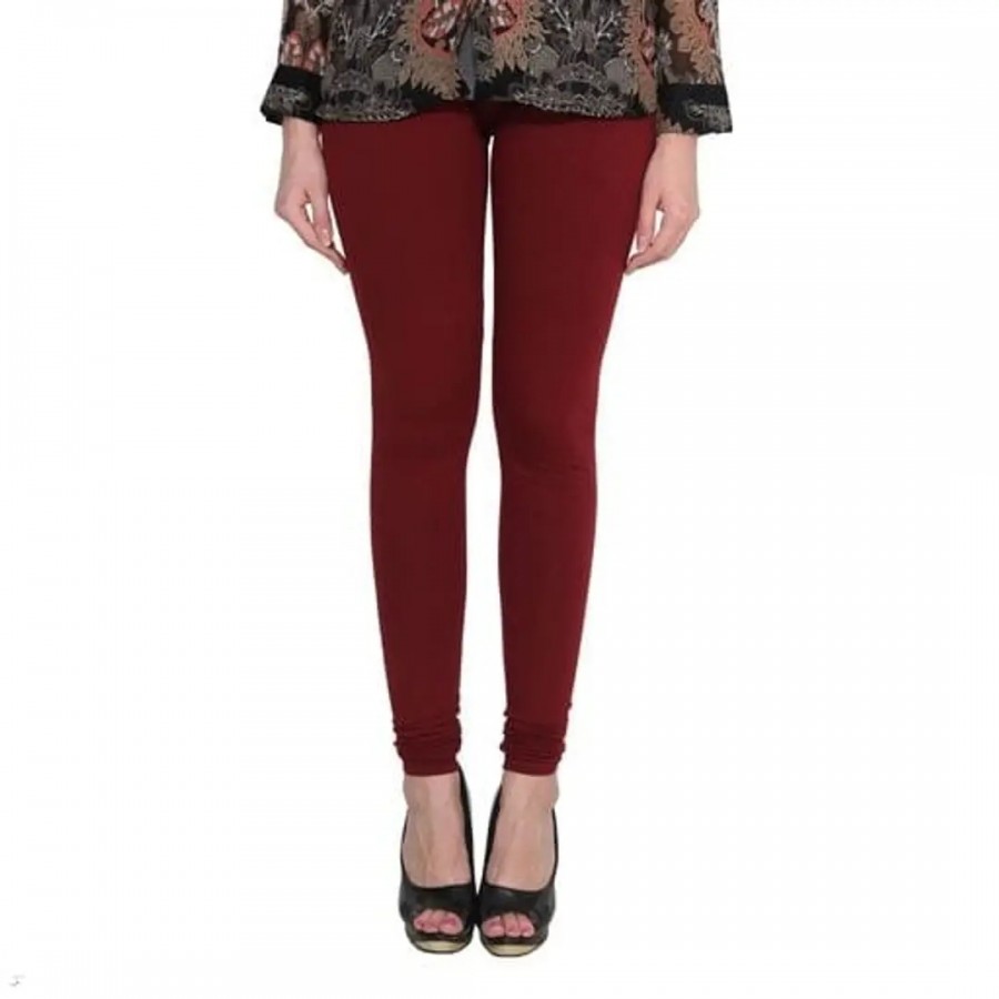 Stylish Cotton Solid Maroon Leggings For Women