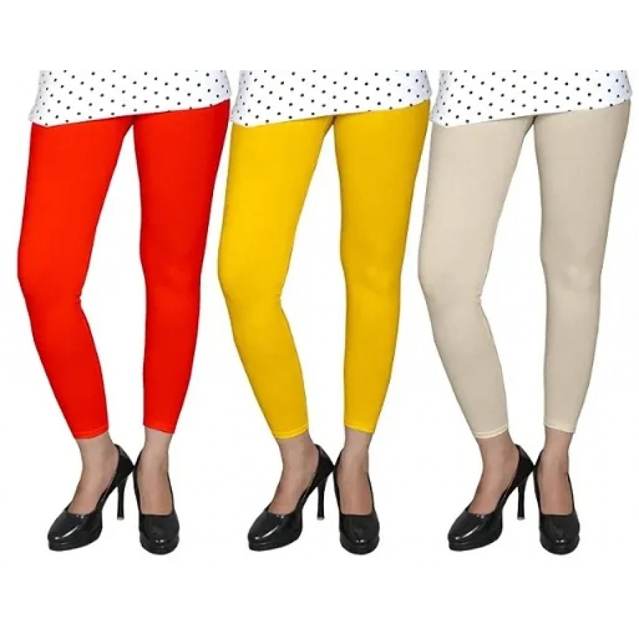 Stylish Multicoloured Cotton Lycra Solid Leggings (Pack Of 3)