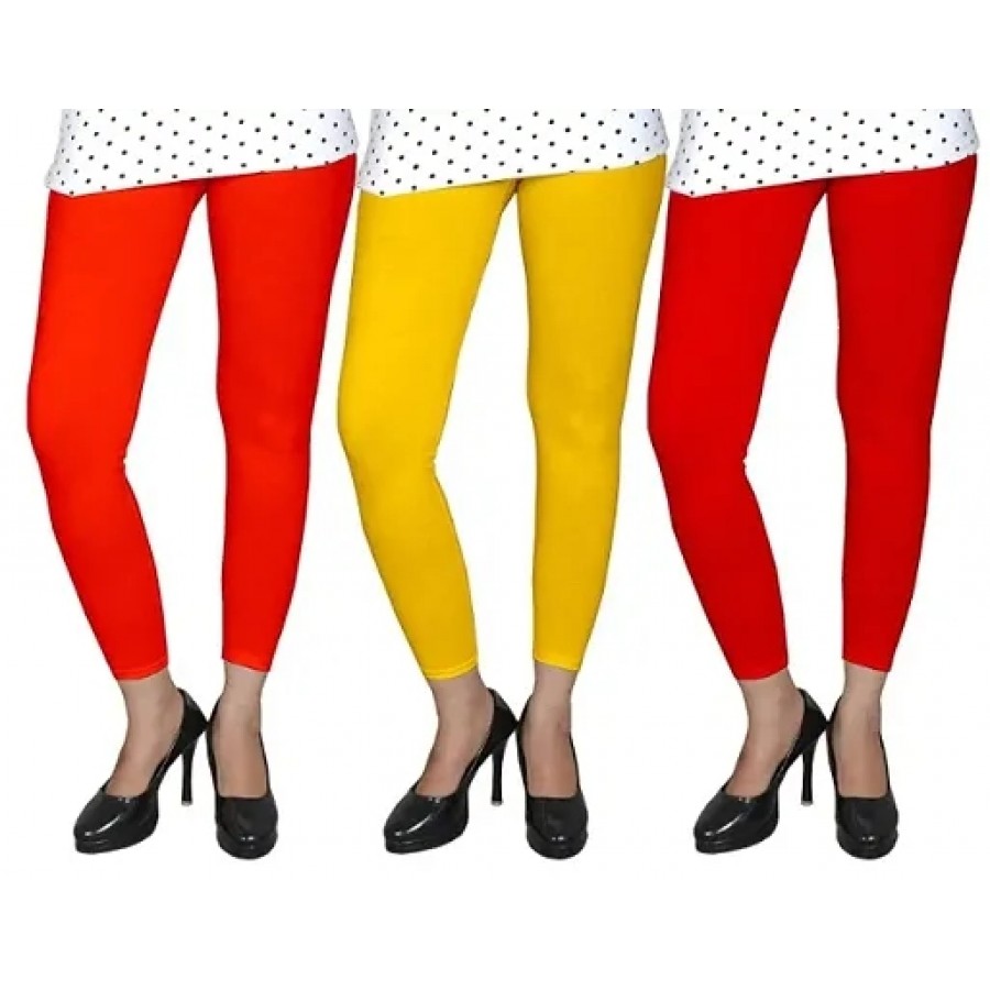 Stylish Multicoloured Cotton Lycra Solid Leggings (Pack Of 3)