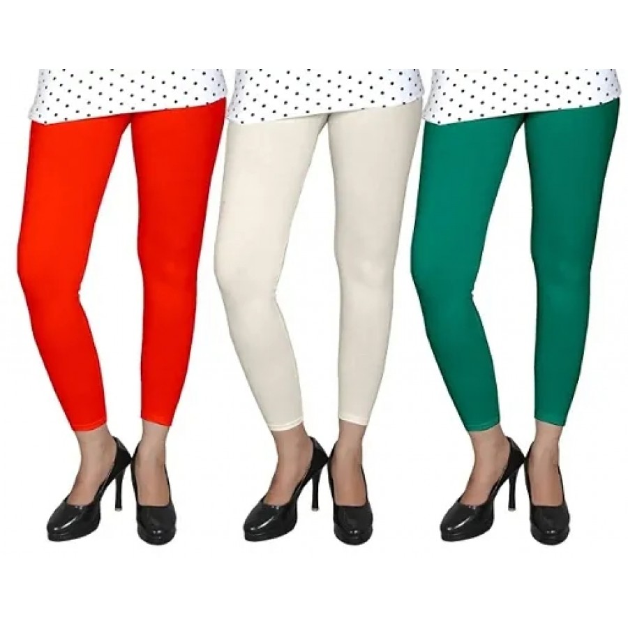 Stylish Multicoloured Cotton Lycra Solid Leggings (Pack Of 3)