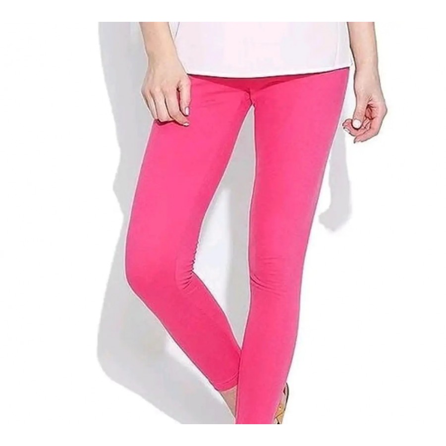 Stylish Pink Cotton Solid Leggings For Women