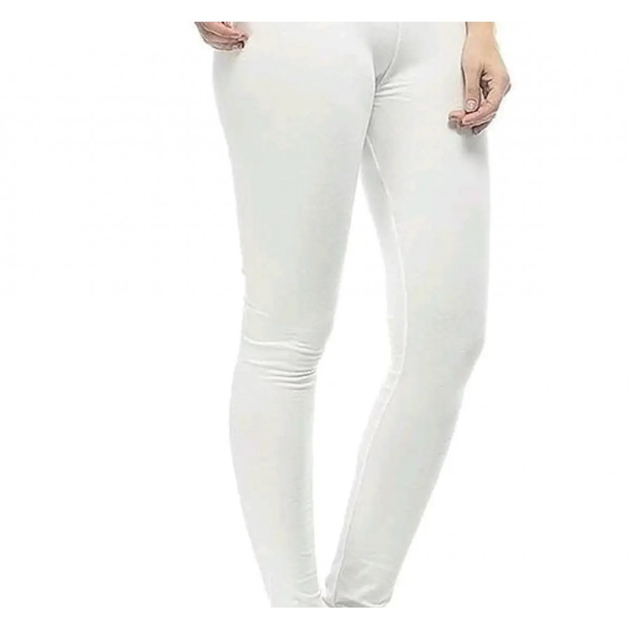 Stylish White Cotton Solid Leggings For Women