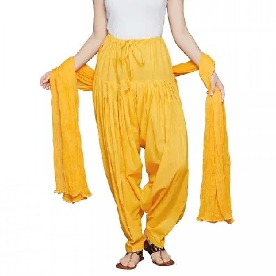 Trendy Cotton Solid Patiyala Pant And Dupatta Set