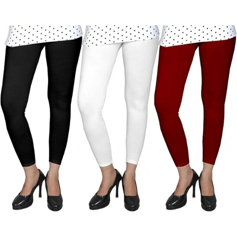 Women Cotton Solid Leggings Pack of 3