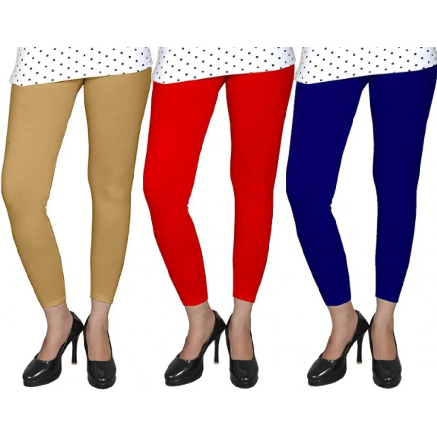 Women Cotton Solid Leggings Pack of 3