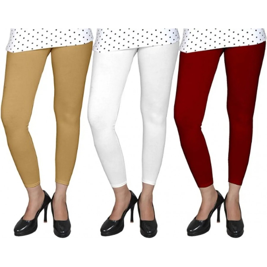 Women Cotton Solid Leggings Pack of 3