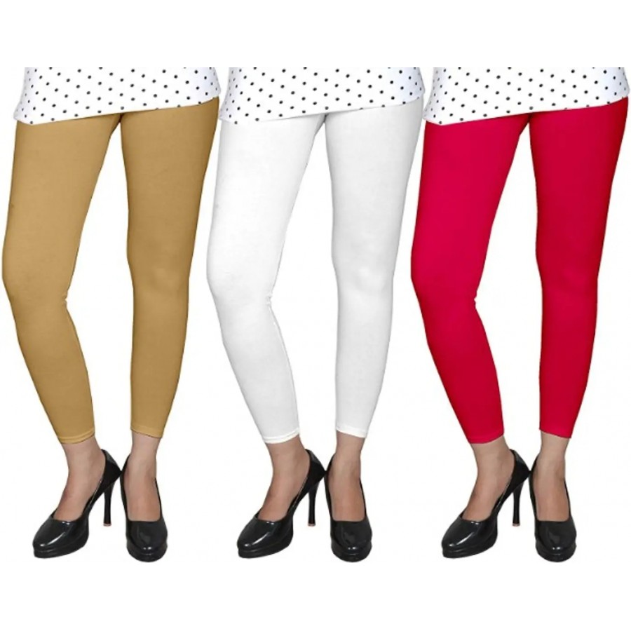 Women Cotton Solid Leggings Pack of 3