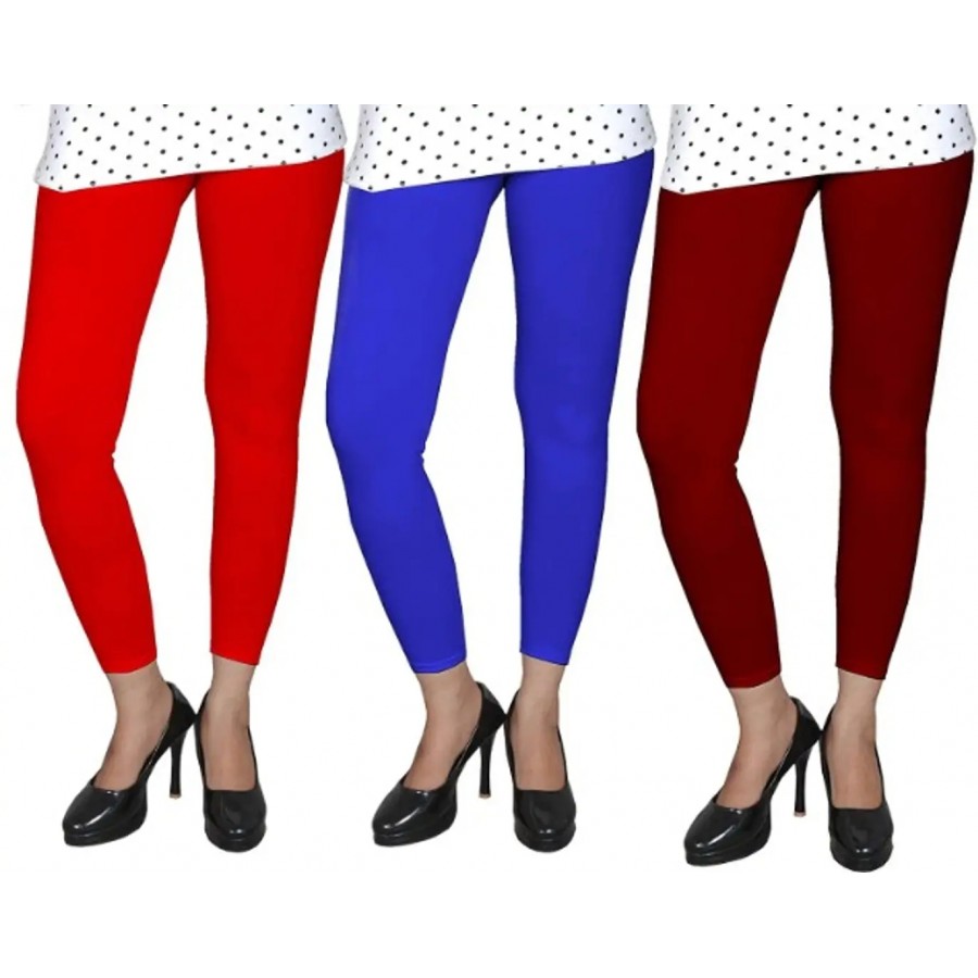 Women Cotton Solid Leggings Pack of 3