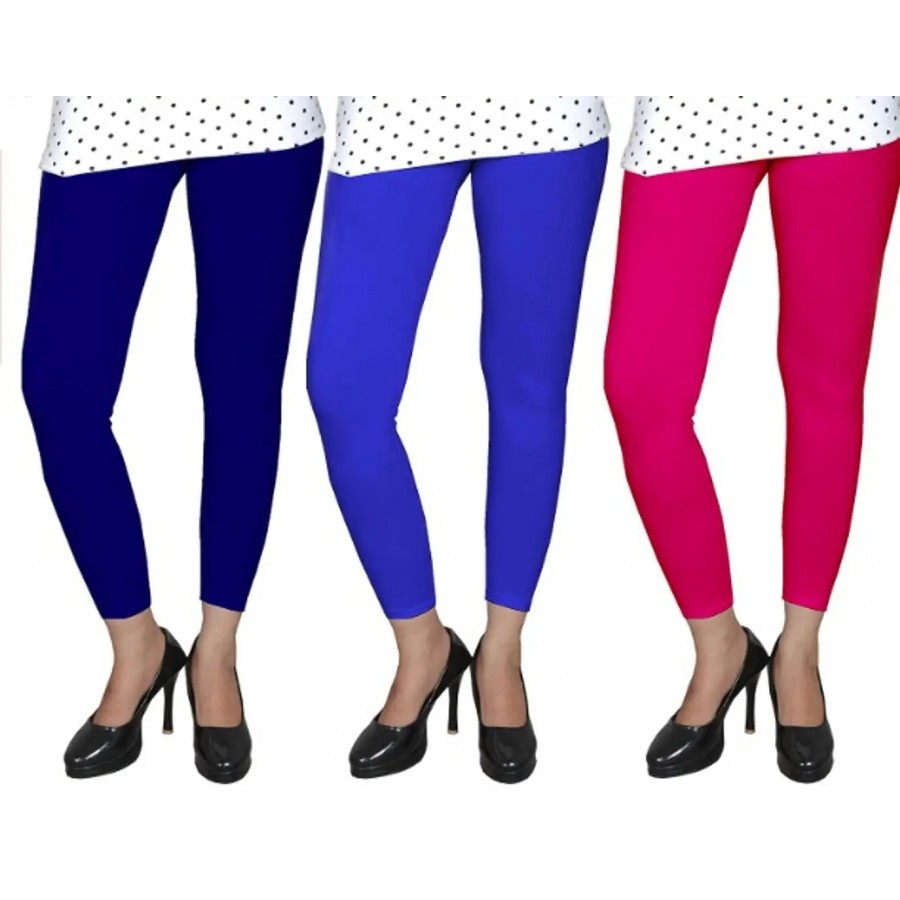 Women Cotton Solid Leggings Pack of 3