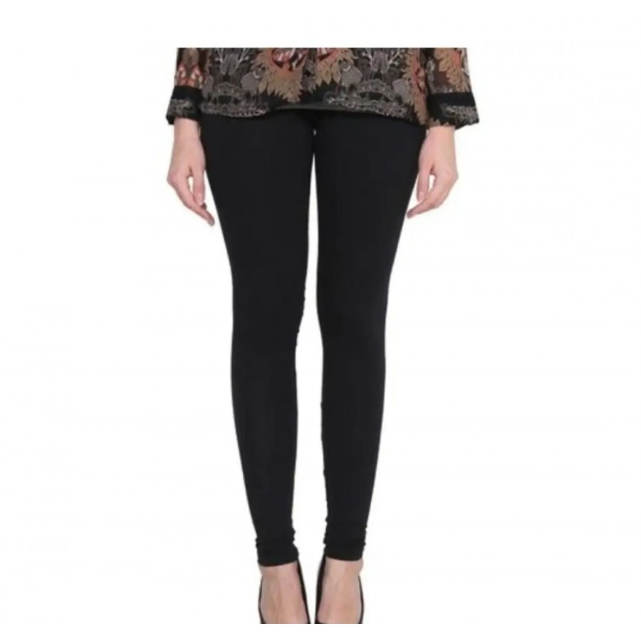 Women Solid Black Cotton Leggings