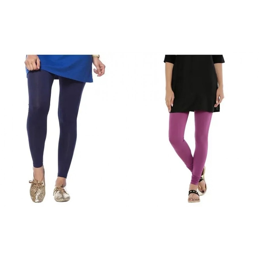 Women's Beautiful Multicoloured Solid Ankle Length Legging (Pack of 2)