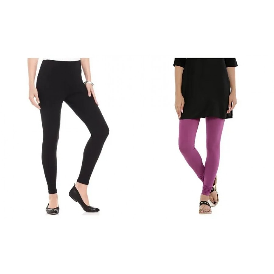 Women's Beautiful Multicoloured Solid Ankle Length Legging (Pack of 2)