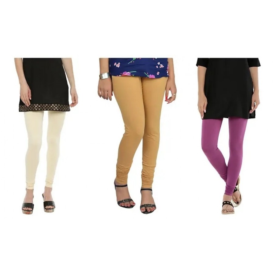 Women's Beautiful Multicoloured Solid Chudidar Legging (Pack of 3)