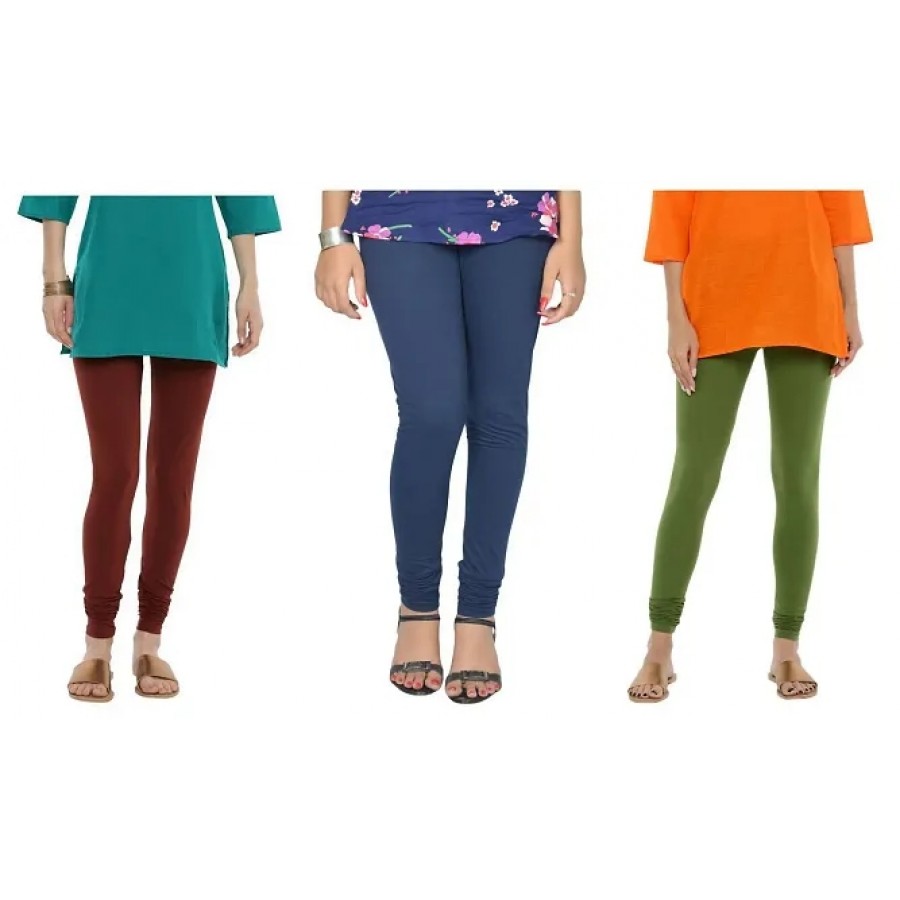 Women's Beautiful Multicoloured Solid Chudidar Legging (Pack of 3)