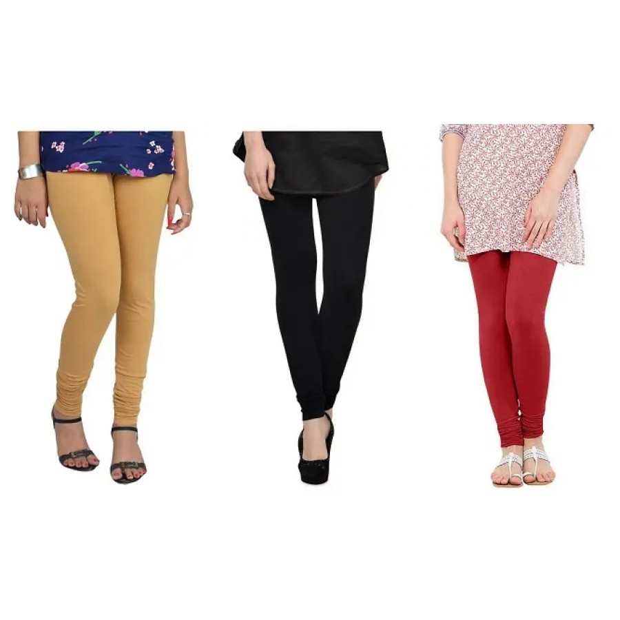 Women's Beautiful Multicoloured Solid Chudidar Legging (Pack of 3)