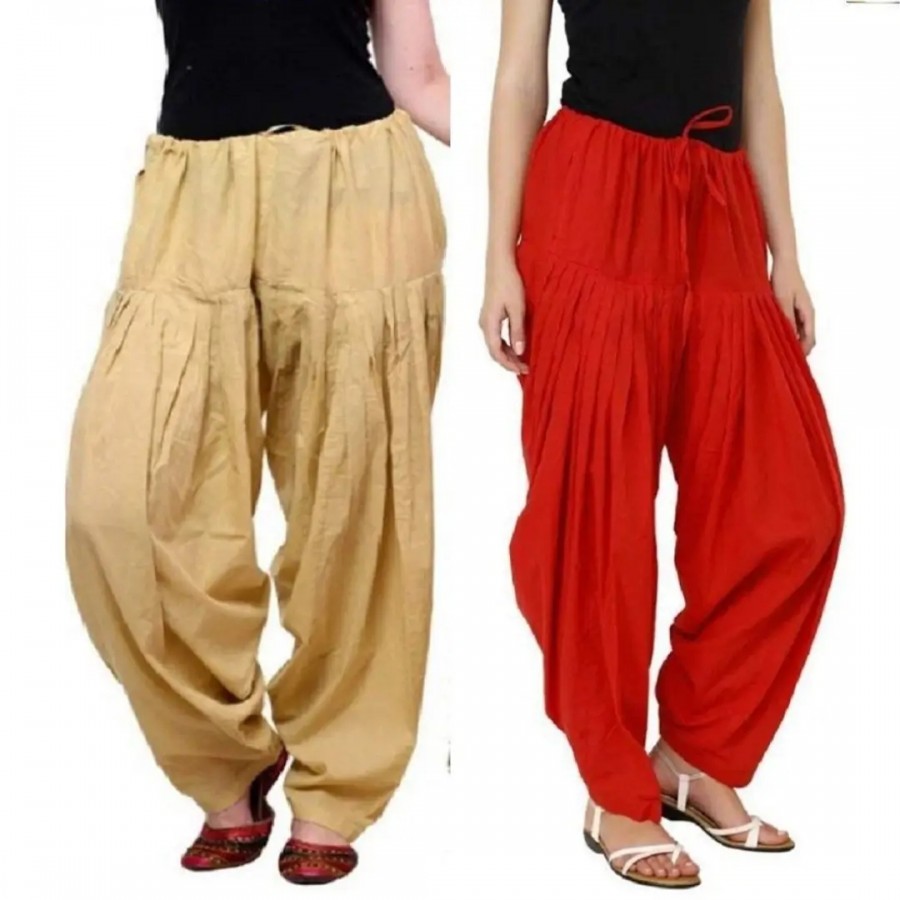 Women's Cotton Plain Semi Patiala Salwar Combo of -2