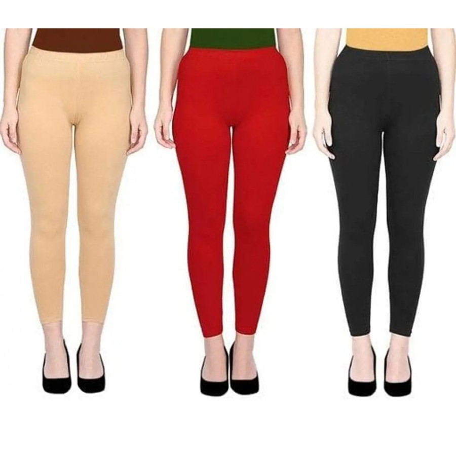 Women's Cotton Solid Leggings (Pack Of 3)