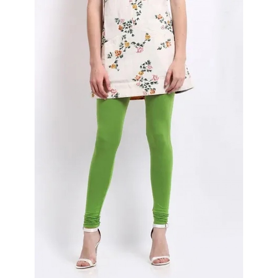 Women's Green Cotton Spandex Solid Leggings