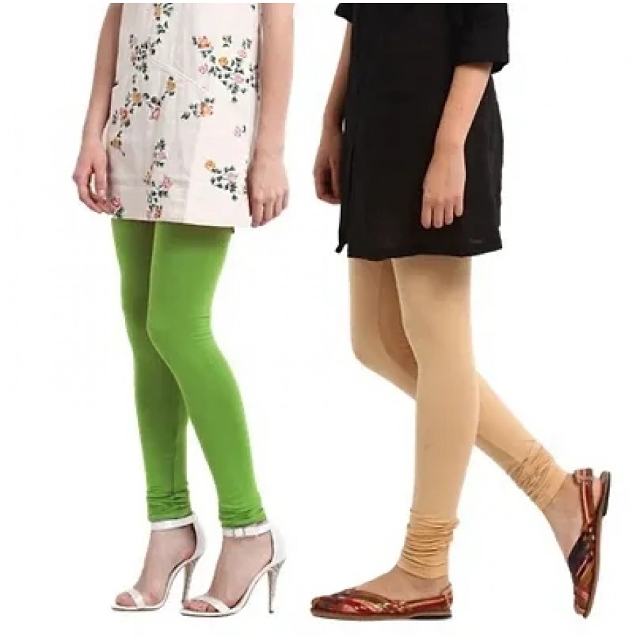 Women's Multicoloured Cotton Spandex Solid Leggings (Combo Pack)