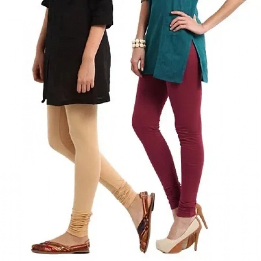 Women's Multicoloured Cotton Spandex Solid Leggings (Combo Pack)