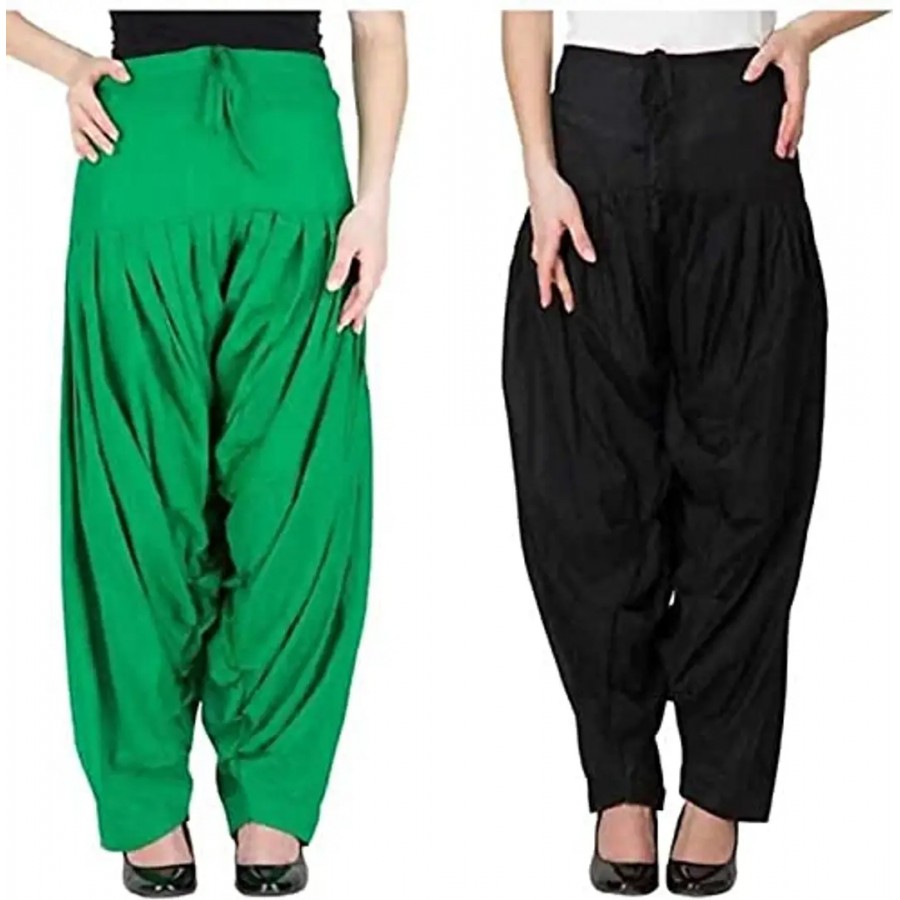 Women's Patiala Pant || Women's Cotton Plain Semi Patiala Salwar Combo of 2