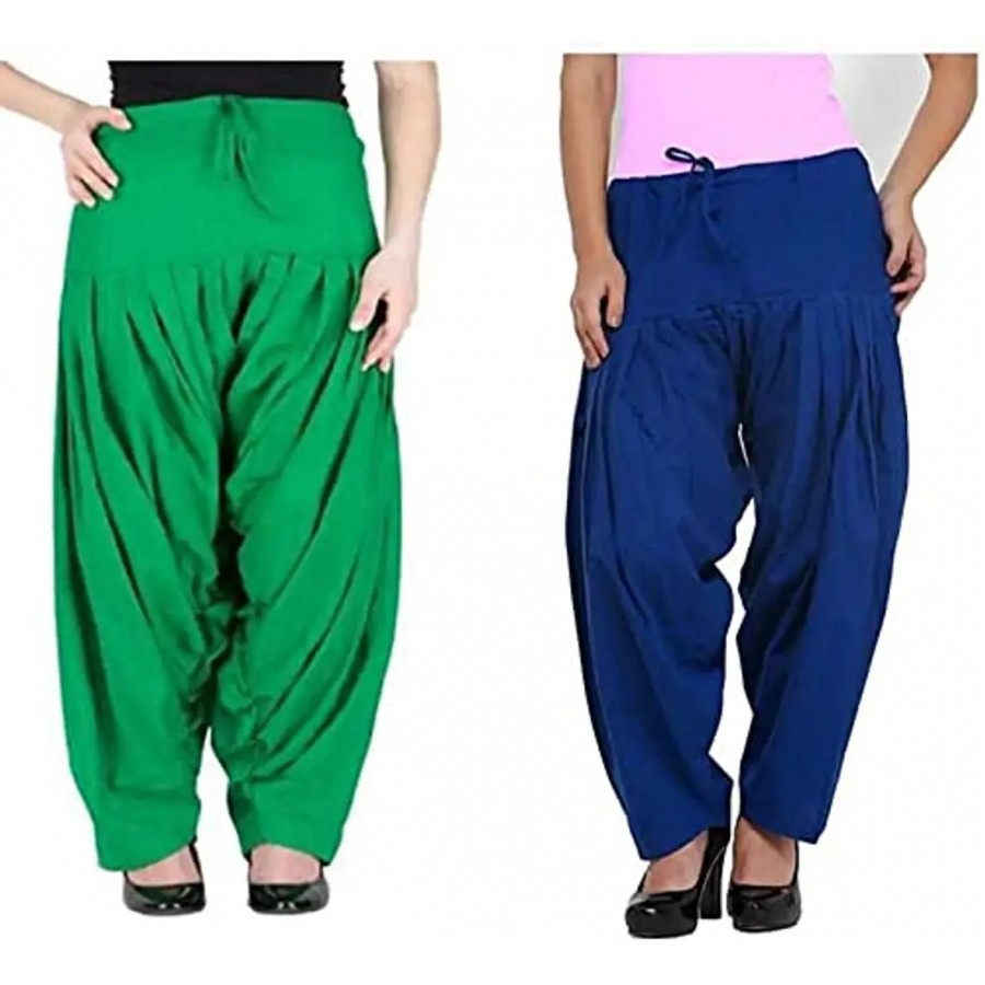 Women's Patiala Pant || Women's Cotton Plain Semi Patiala Salwar Combo of 2