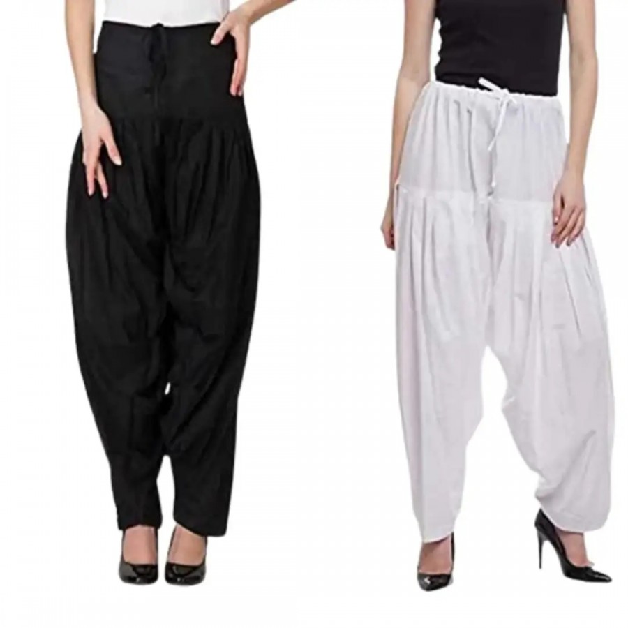 Women's Patiala Pant || Women's Cotton Plain Semi Patiala Salwar Combo of 2