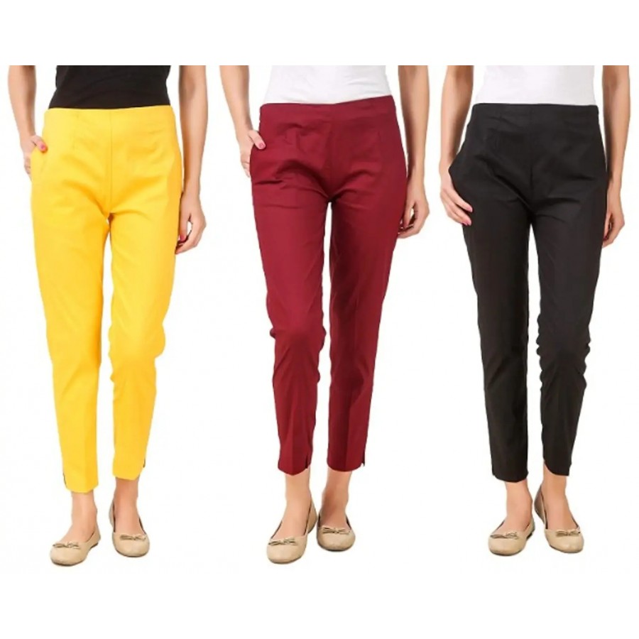 Women's Rayon Solid Ethnic Pants (Pack Of 3)