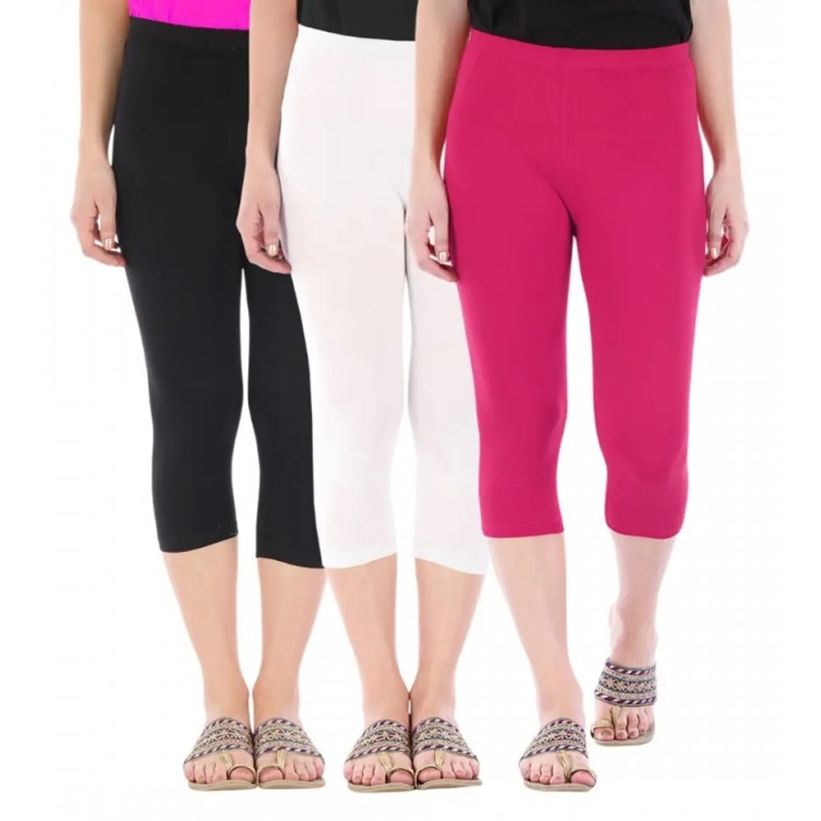 Women's Skinny Fit 3/4 Capris Leggings Combo Pack Of 3