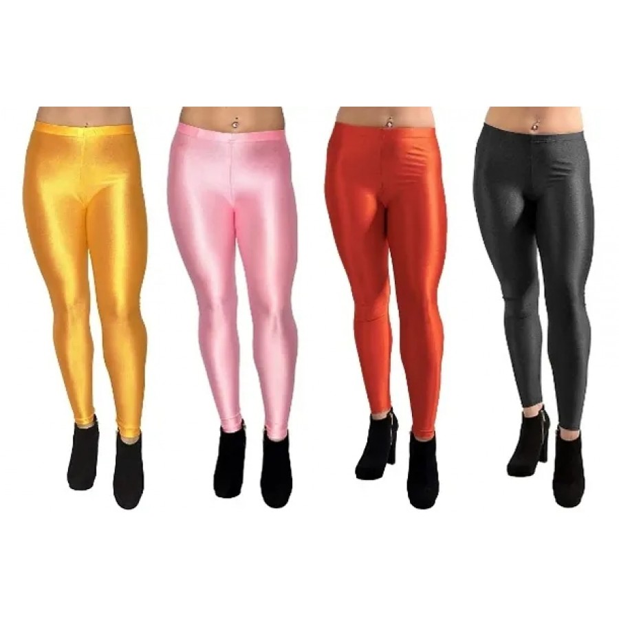 Women's Solid Cotton Spandex Leggings (Pack of 4)