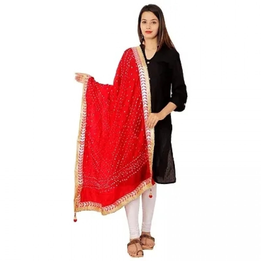 Carp Silk Bandhani with Gota Patti Lace work Dupatta