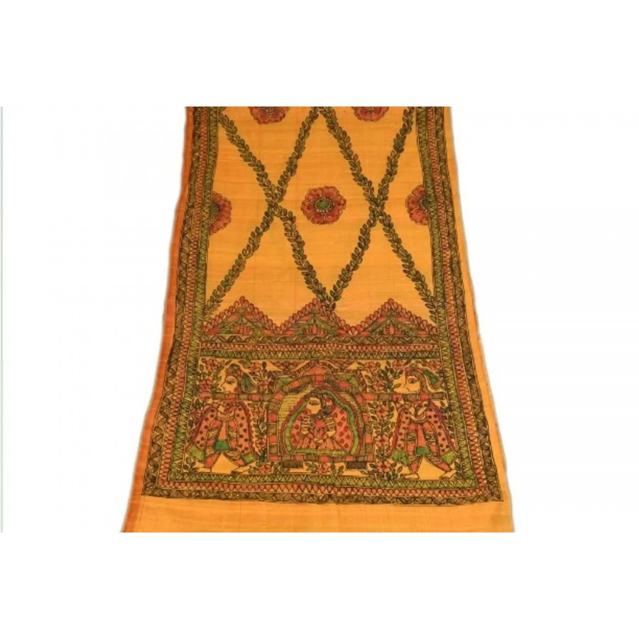 Stylish Orange Dupion Silk Digital Print Shawls For Women