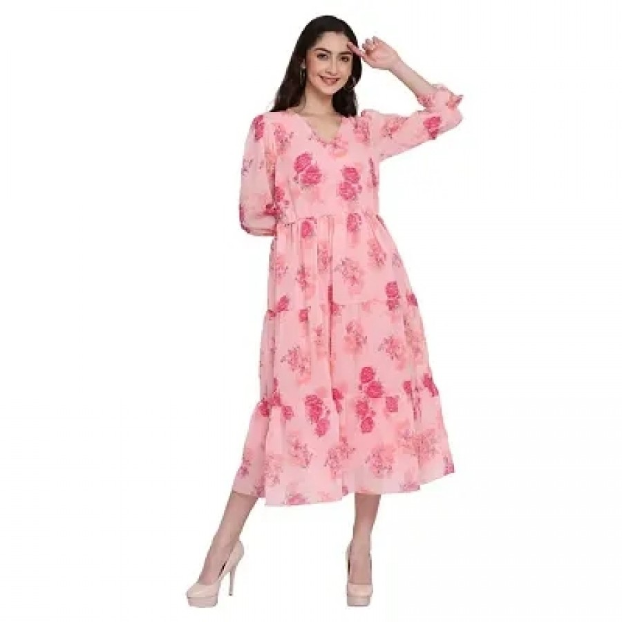 Afsana Garments Women's Gown Poly Crepe Pink