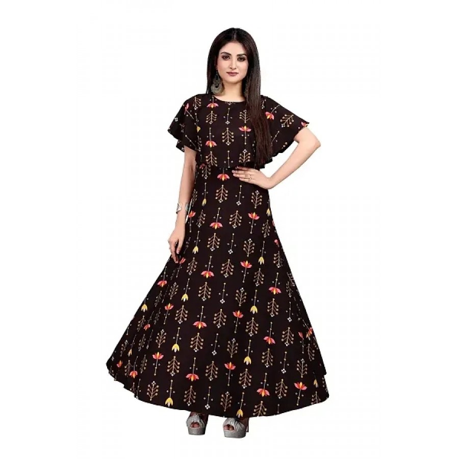 Beautiful Brown Crepe Ethnic Gowns For Women