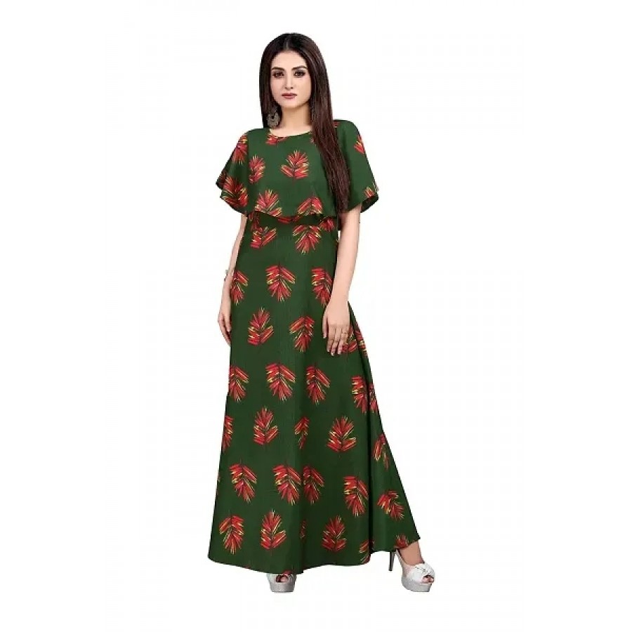 Beautiful Green Crepe Ethnic Gowns For Women