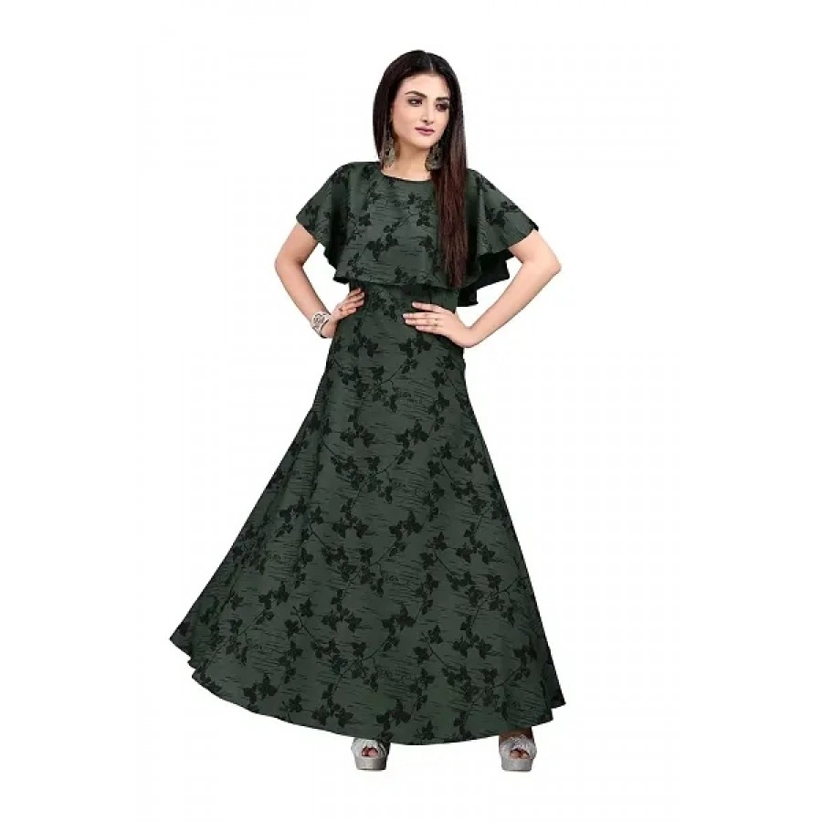 Beautiful Green Crepe Ethnic Gowns For Women