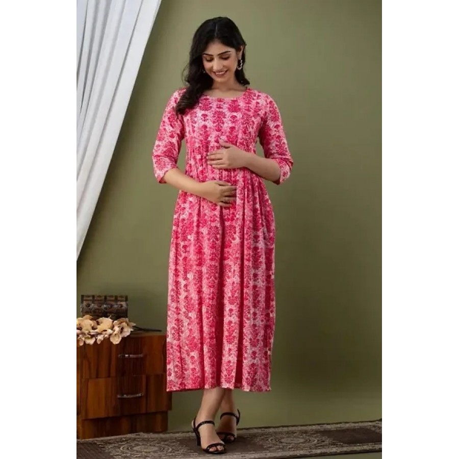 Beautiful Indo-western Pink Printed Rayon Gown