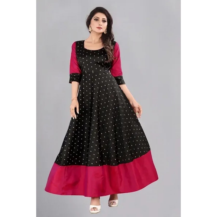 Beautiful Taffeta Woven Design Black Indo-western Gown